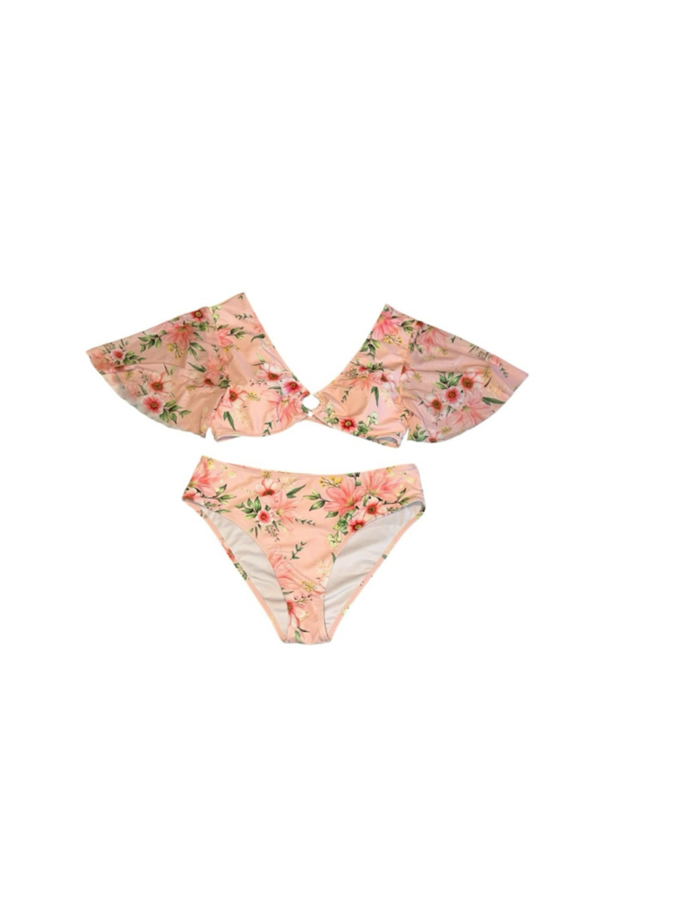 Beachsissi Women’s Floral Bikini Set Pink Flutter Sleeve Two Piece Swimsuit Med - Picture 1 of 9